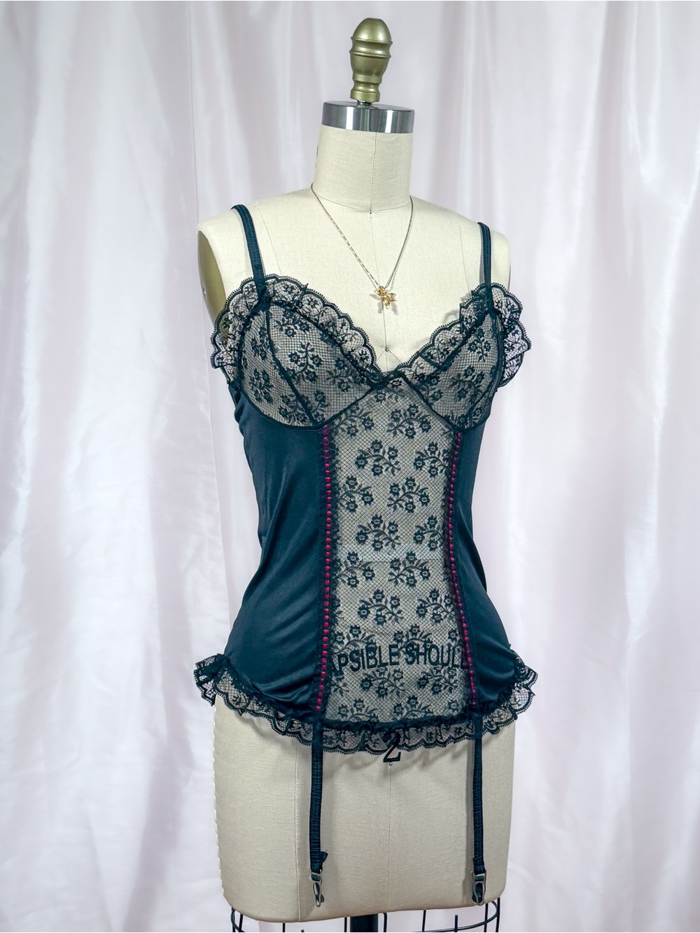 Vintage 70s 80s Black Lace Bustier